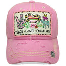 4350 DISTRICT : T13 | Peace, Love, Farm Life Front-raised Verbiage Design Vintage Baseball Cap