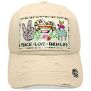 4350 DISTRICT : T13 | Peace, Love, Farm Life Front-raised Verbiage Design Vintage Baseball Cap