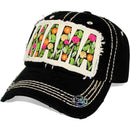 4350 DISTRICT : T13 | MAMA Embossed Verbiage with Flower Embroidery with Oxford Patch Design Vintage Baseball Cap