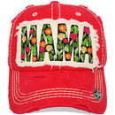 4350 DISTRICT : T13 | MAMA Embossed Verbiage with Flower Embroidery with Oxford Patch Design Vintage Baseball Cap