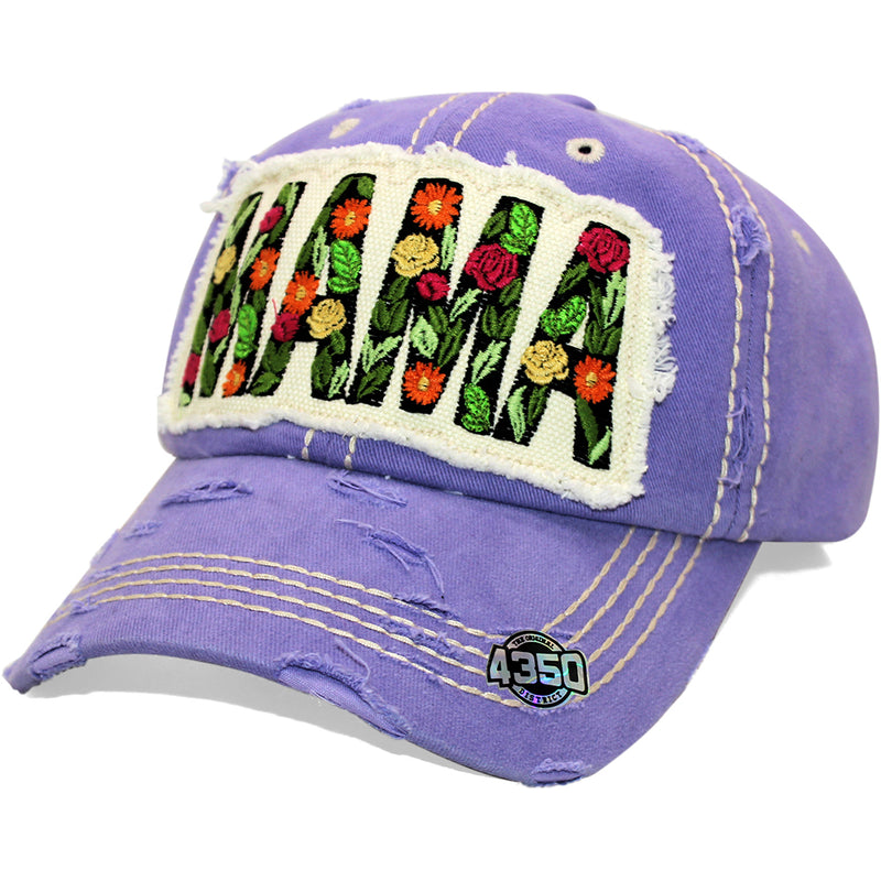 4350 DISTRICT : T13 | MAMA Embossed Verbiage with Flower Embroidery wi | Baseball Caps