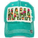 4350 DISTRICT : T13 | MAMA Embossed Verbiage with Flower Embroidery with Oxford Patch Design Vintage Baseball Cap