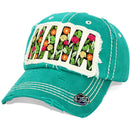 4350 DISTRICT : T13 | MAMA Embossed Verbiage with Flower Embroidery with Oxford Patch Design Vintage Baseball Cap