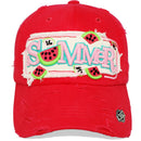 4350 DISTRICT : T13 | Summer Front-raised Verbiage with Watermelon Embroidery Design Vintage Baseball Cap