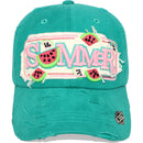 4350 DISTRICT : T13 | Summer Front-raised Verbiage with Watermelon Embroidery Design Vintage Baseball Cap