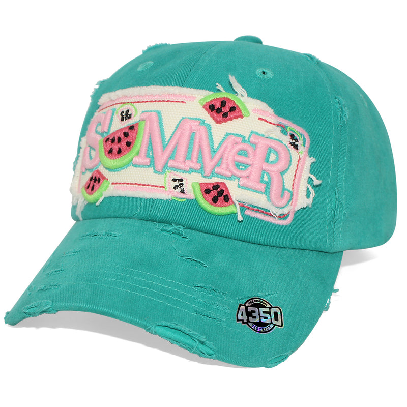 4350 DISTRICT : T13 | Summer Front-raised Verbiage with Watermelon Embroidery Design Vintage Baseball Cap