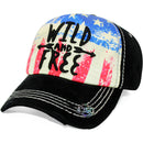 4350 DISTRICT : T13 | WILD AND FREE Front-raised Verbiage with Vintage USA Flag Sublimation Design Vintage Baseball Cap