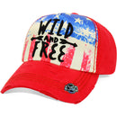 4350 DISTRICT : T13 | WILD AND FREE Front-raised Verbiage with Vintage USA Flag Sublimation Design Vintage Baseball Cap
