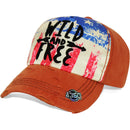 4350 DISTRICT : T13 | WILD AND FREE Front-raised Verbiage with Vintage USA Flag Sublimation Design Vintage Baseball Cap