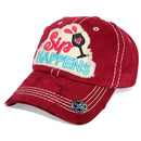 4350 DISTRICT : T13 | SIP Happens Front-raised Verbiage Design Vintage Baseball Cap