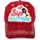 4350 DISTRICT : T13 | SIP Happens Front-raised Verbiage Design Vintage Baseball Cap