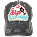 4350 DISTRICT : T13 | SIP Happens Front-raised Verbiage Design Vintage Baseball Cap