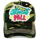 4350 DISTRICT : T13 | Blessed Y'all Verbiage Design with Oxford Fabric Patch Design Vintage Baseball Cap