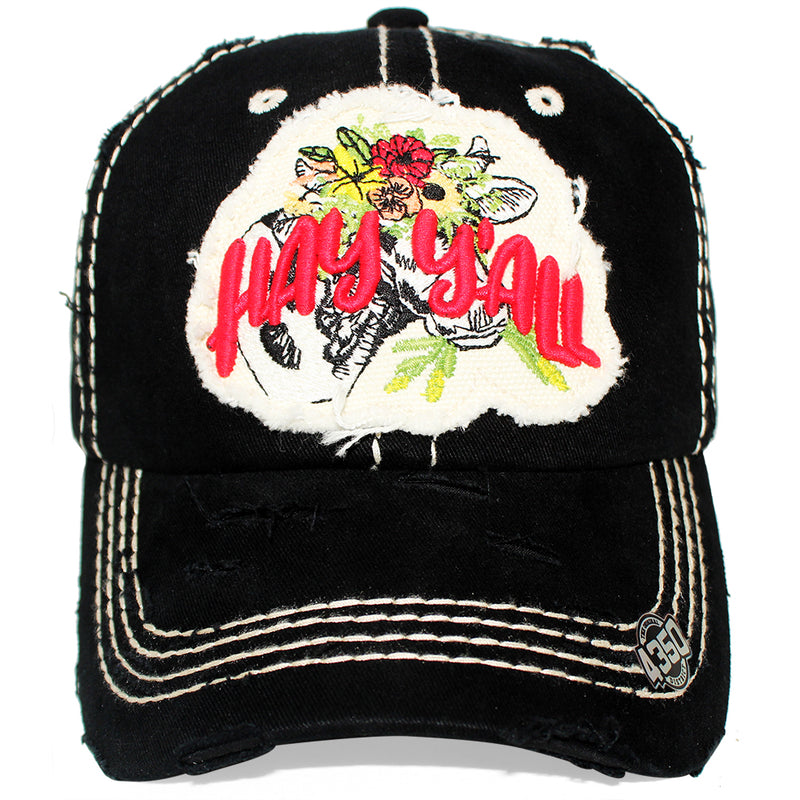 4350 DISTRICT : T13 | Hey Y'all Front-raised Verbiage Design Vintage Baseball Cap